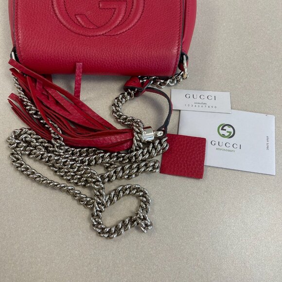 Gucci Red Pebbled Calfskin Leather Soho Flap Chain Small Shoulder Bag - Preowned - Picture 14 of 14